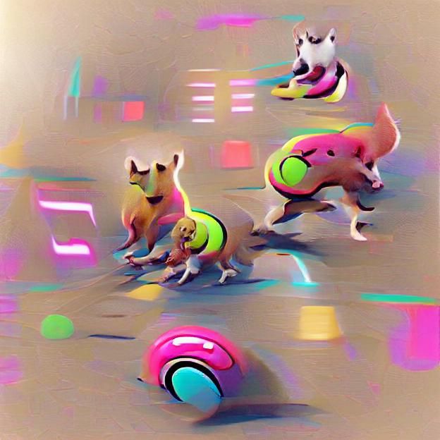 Colorful Mutated Dogs in a Whimsical Scene