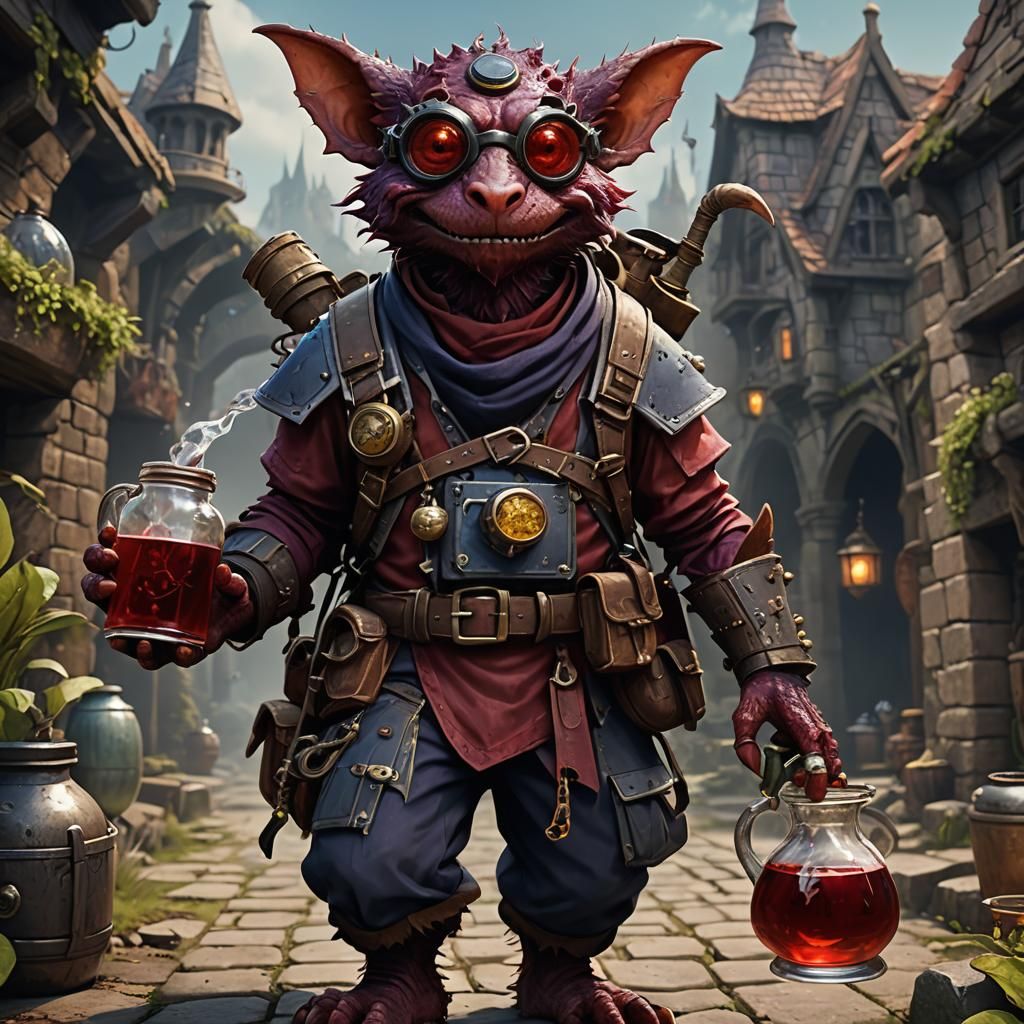 Alchemist Kobold with Potions: Fantasy Concept Art