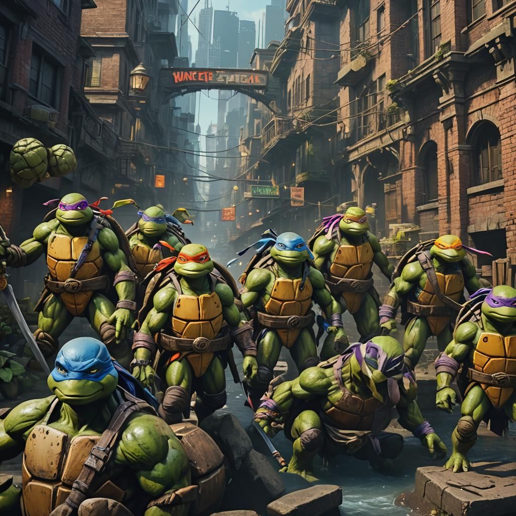 Detailed TMNT Matte Painting in Deep Color