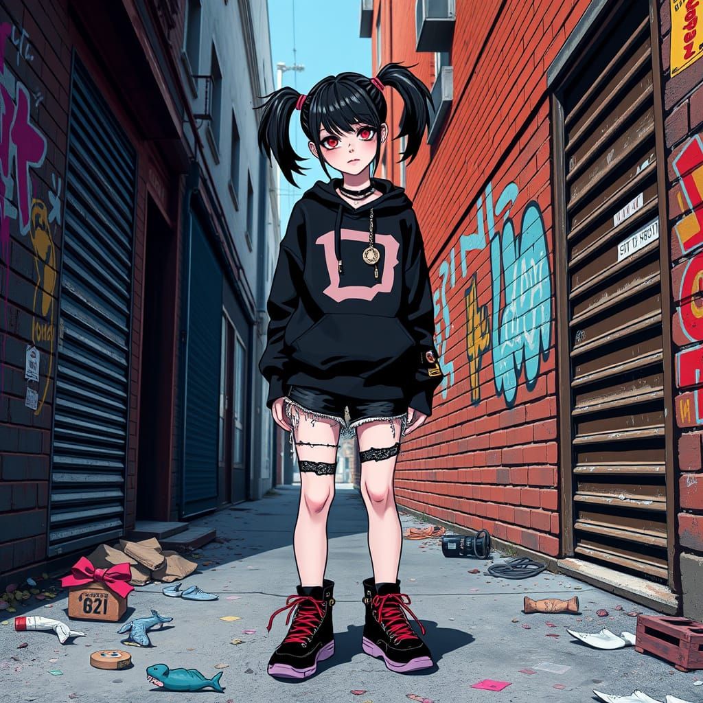 Goth Girl in Urban Alleyway: Pop Surrealism