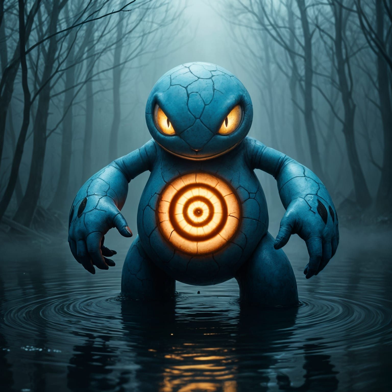 Surreal Horror: Corrupted Poliwhirl in Oily Swamp