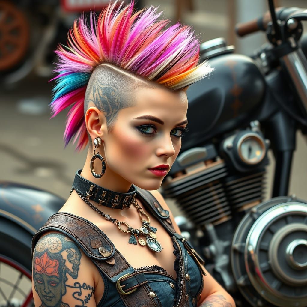 Steampunk Siren on Vintage Chopper