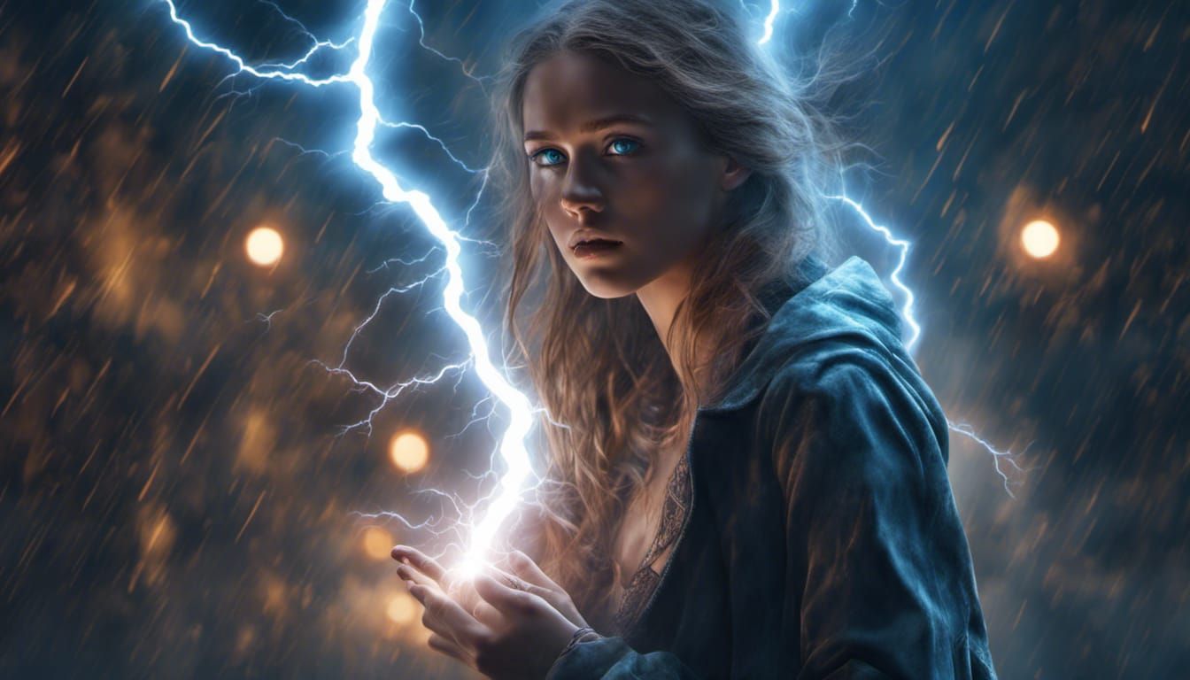 Girl with Glowing Eyes Shoots Lightning