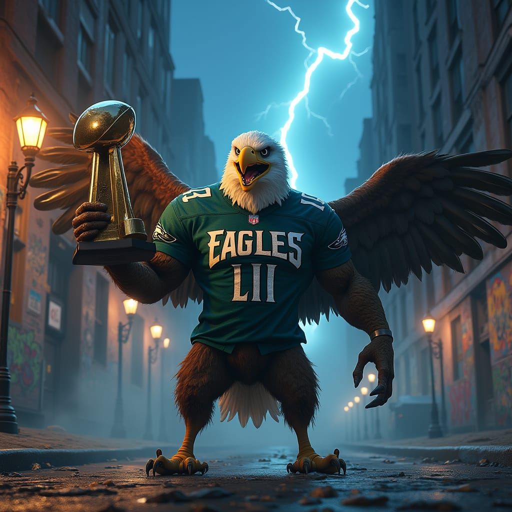 Vigilant Eagles Champion in Cyberpunk Philadelphia