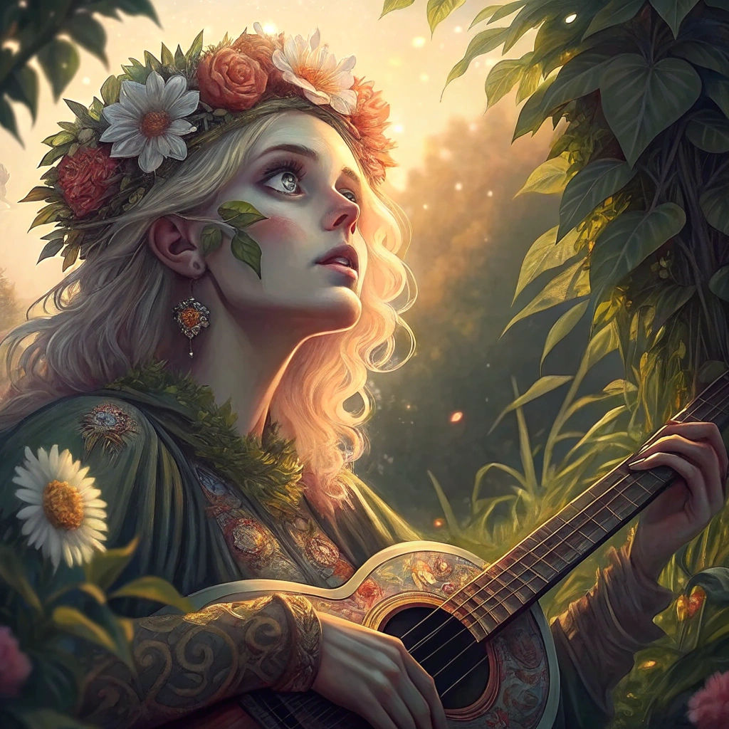 Ethereal Alien Woman with Guitar, Hyper-Realistic Digital Ar...