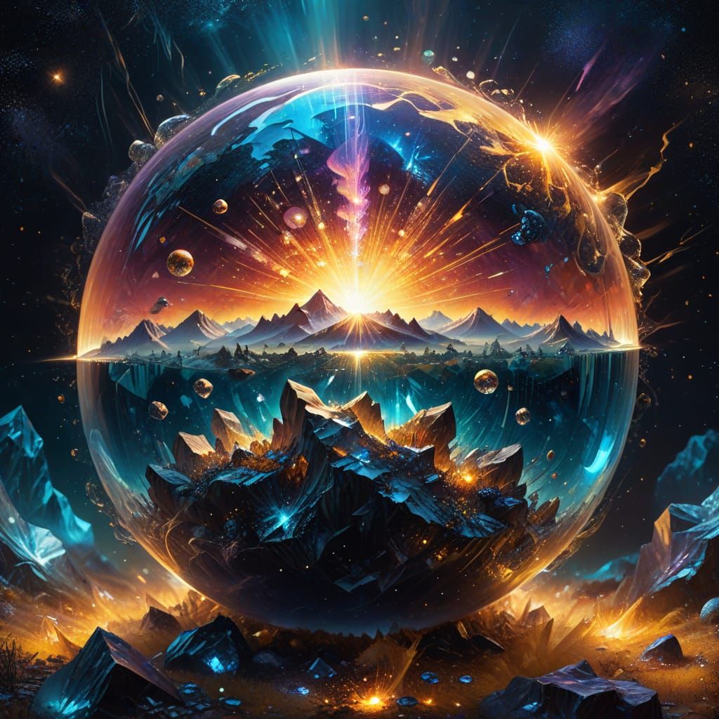 Earth as Crystal Sphere in Astral Oil Painting