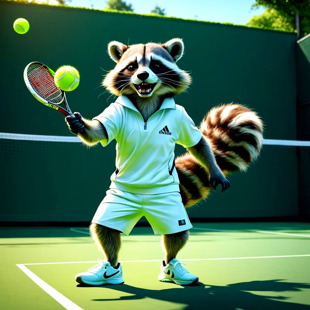 Racoon Tennis Player Film Still in 8k