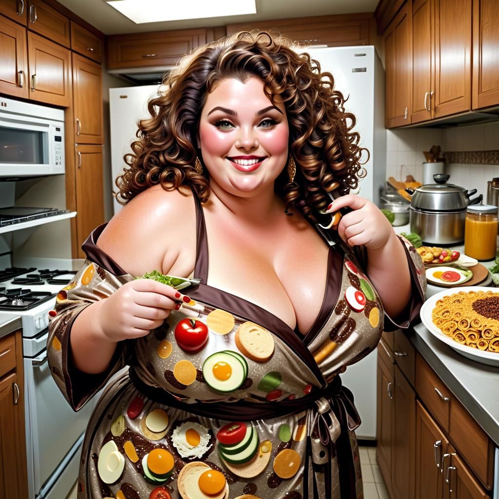 Plus-Size Woman in Food Kitchen