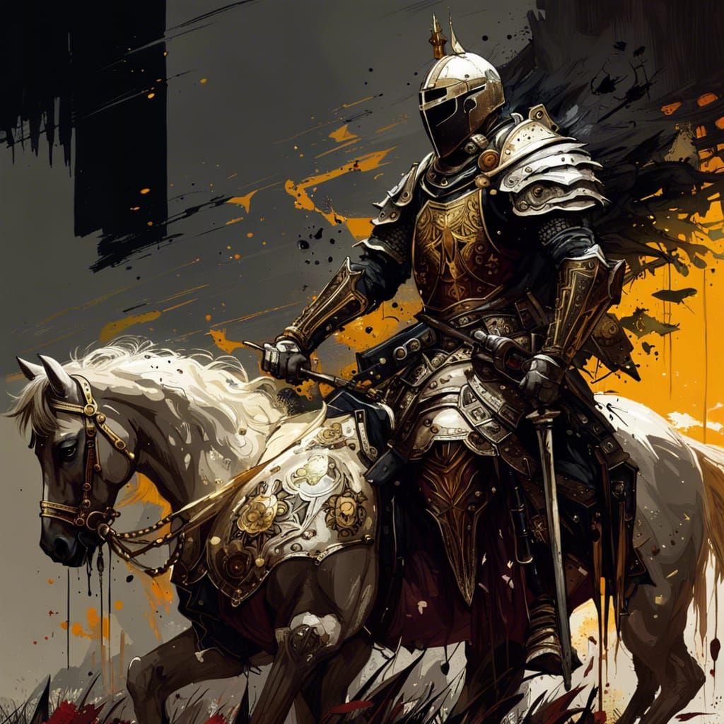 Gothic Knight Templar Rides Through Field of Roses