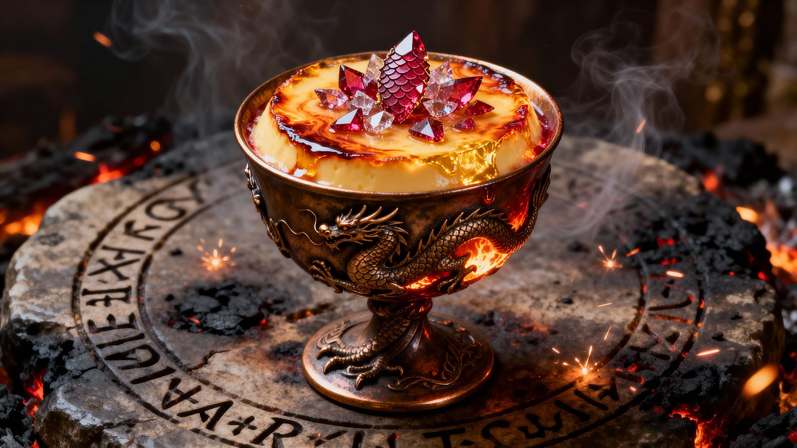 Dragon-Themed Dessert with Gold and Ruby Scales