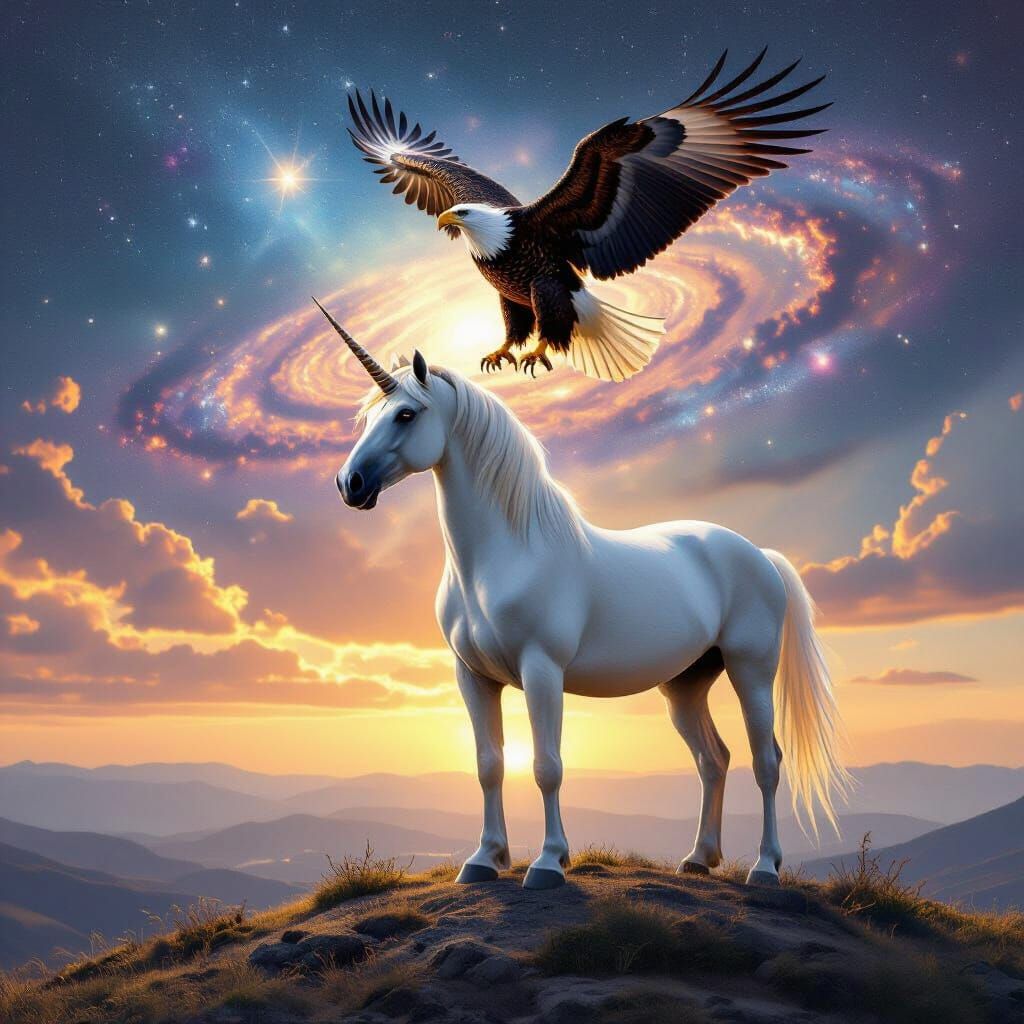 Eagle and Unicorn Under Cosmic Sky