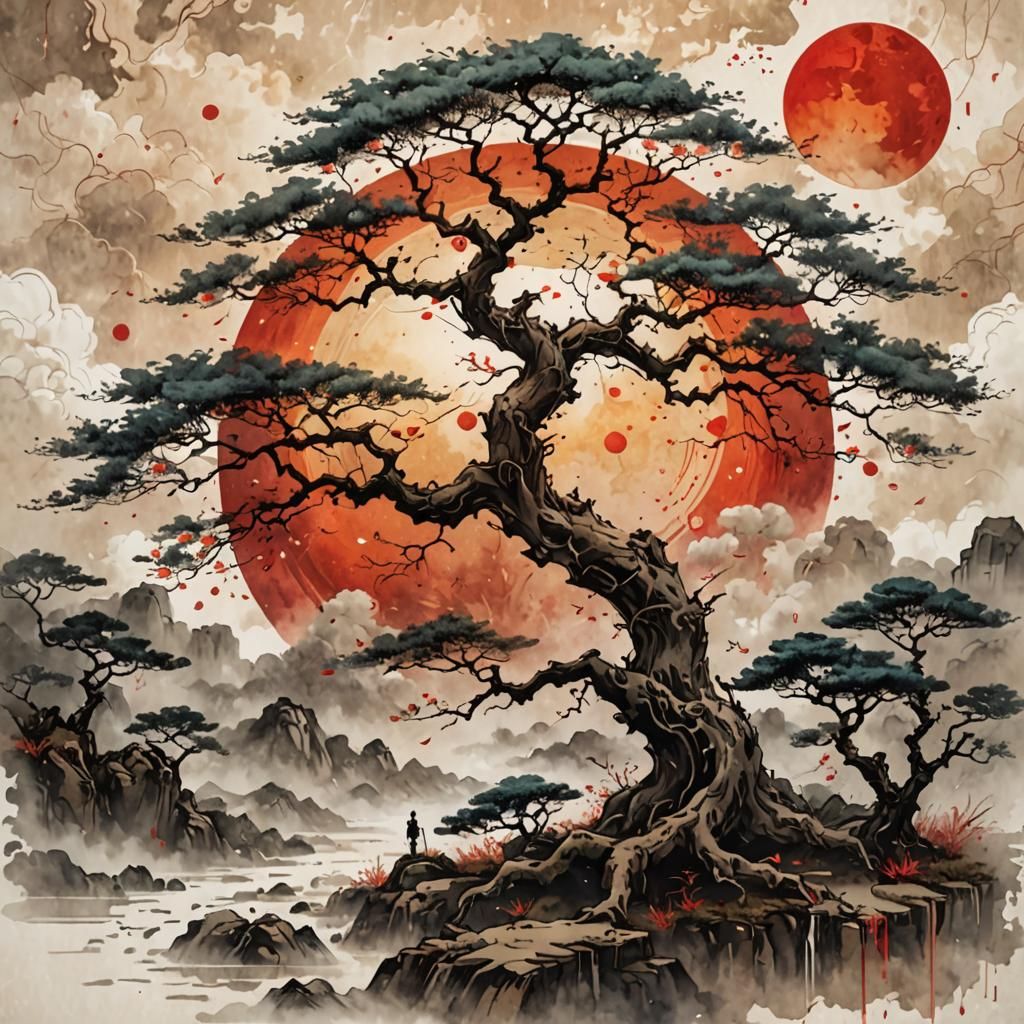 Old Tree in Chinese Ink Painting Style