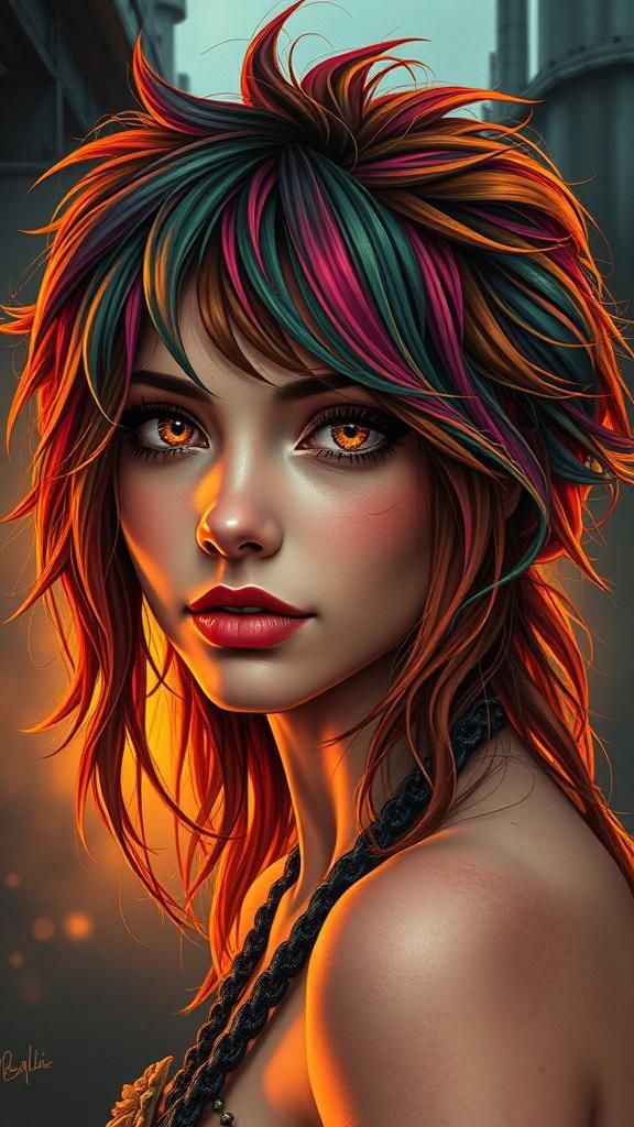 Bohemian Girl Portrait in Trash Polka Style