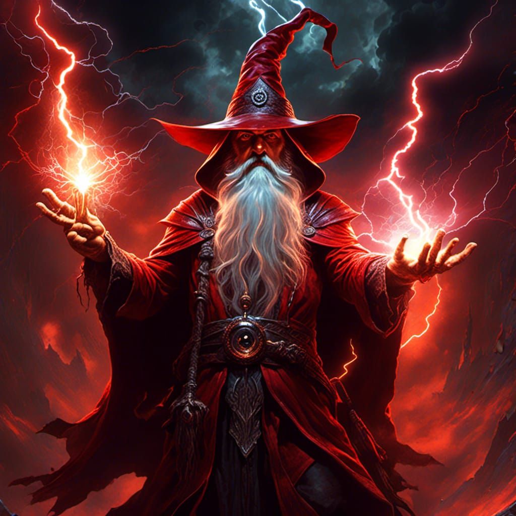 Horrifying Wizard Conjuring Lightning Bolt