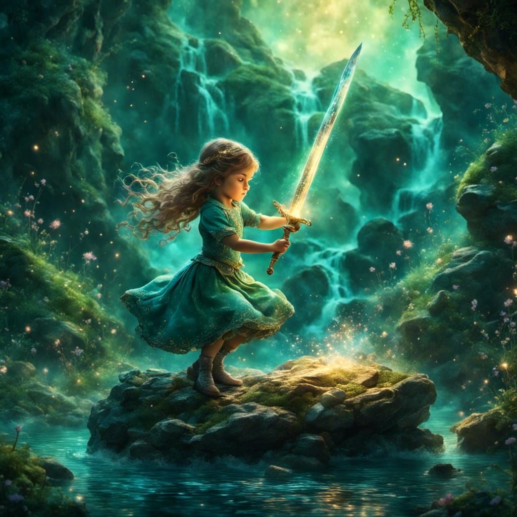 Little Girl Pulls Sword from Stone