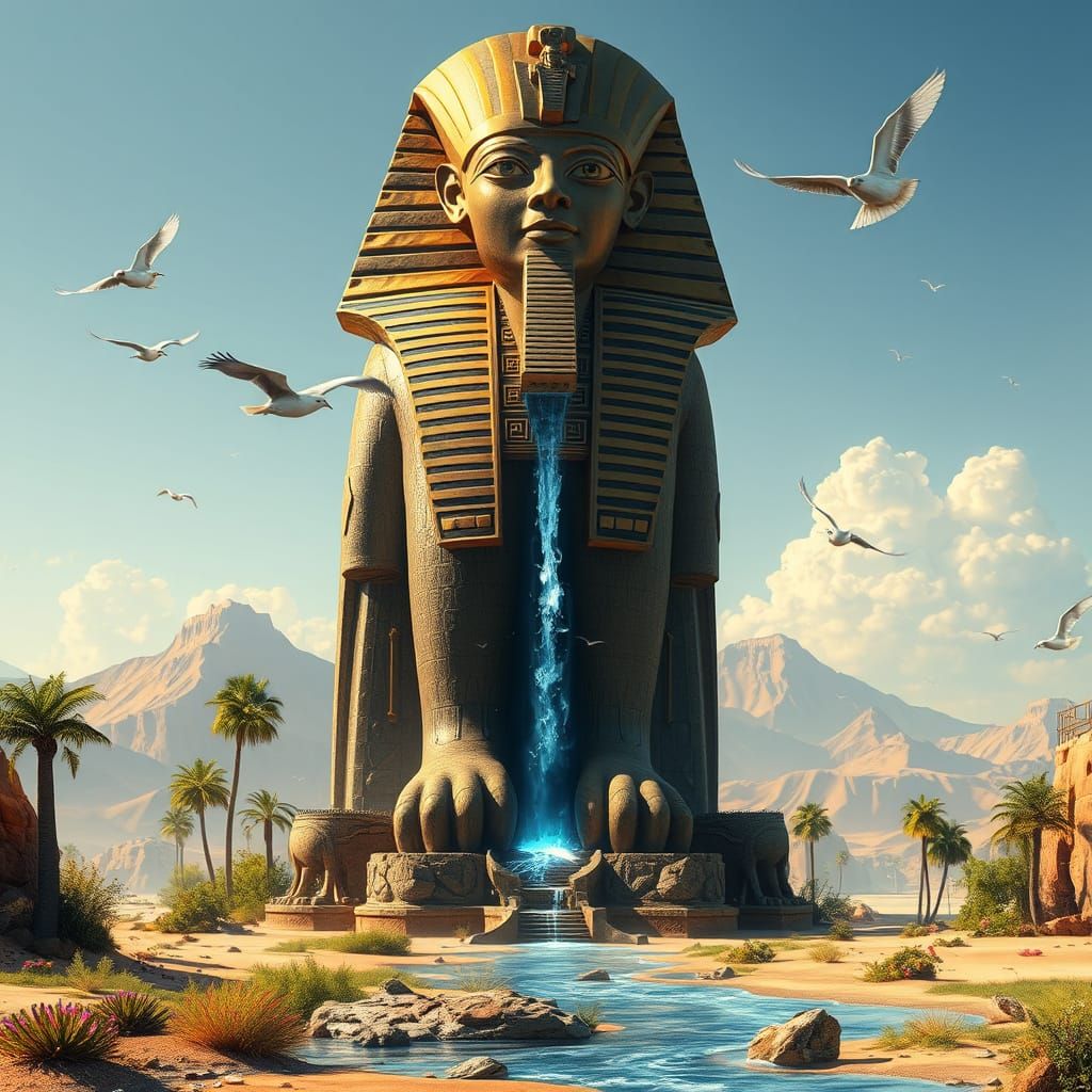 Majestic Egyptian Horus Statue Creates Oasis