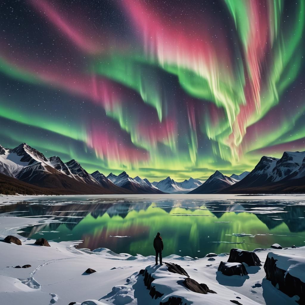 Aurora Over Frozen Landscape in Graffiti Art Style