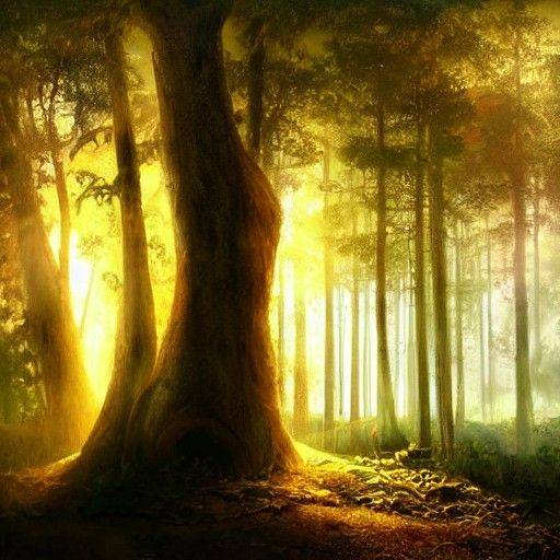 Golden Light Shines on Forest Relics
