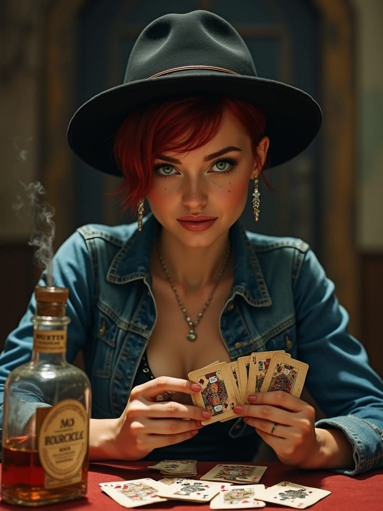 Rugged Green-Eyed Gambler with Fiery Red Hair and Confident ...