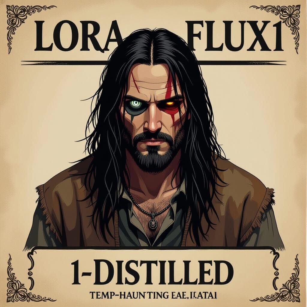 Gritty Wanted Poster of Scarred One-Eyed Man