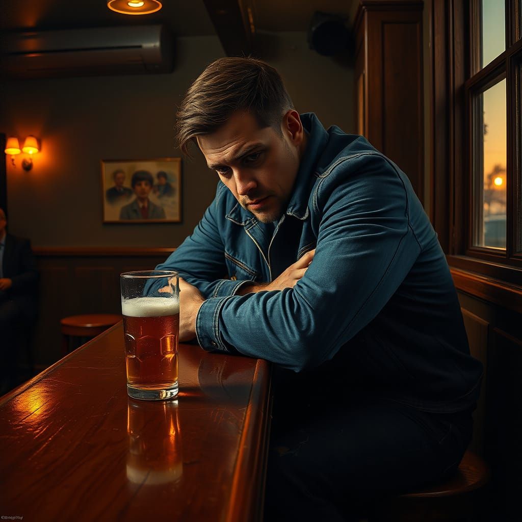 Man Contemplates Life's Sorrows in a Bar