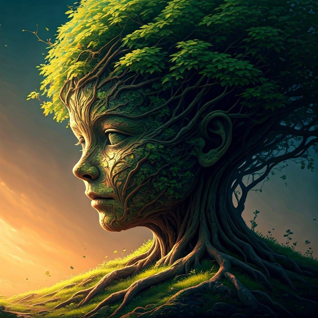 Tree Face: Hyperrealistic Portrait in Nature