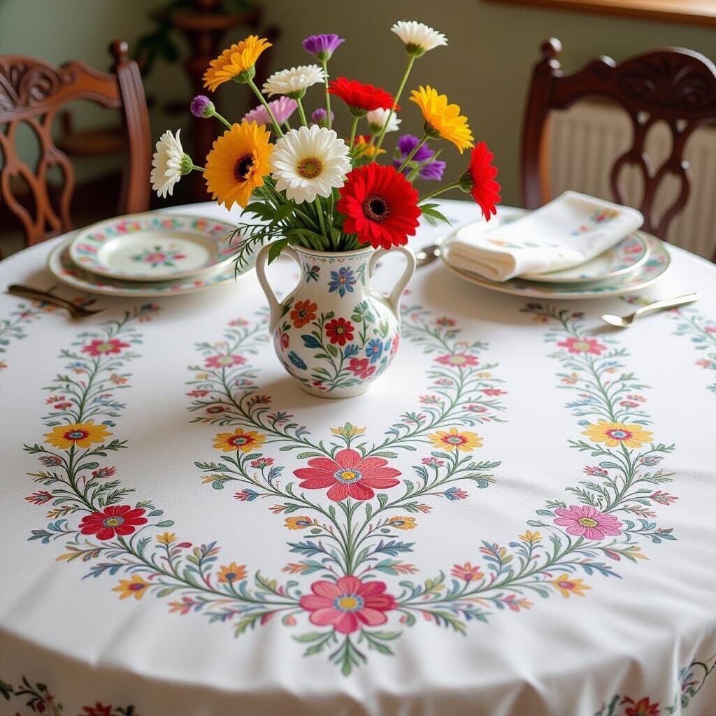 Floral Tablecloth Embroidery Pattern in Art Nouveau Style