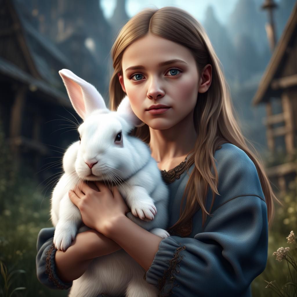 Girl with Rabbit: Realistic 16k Portrait