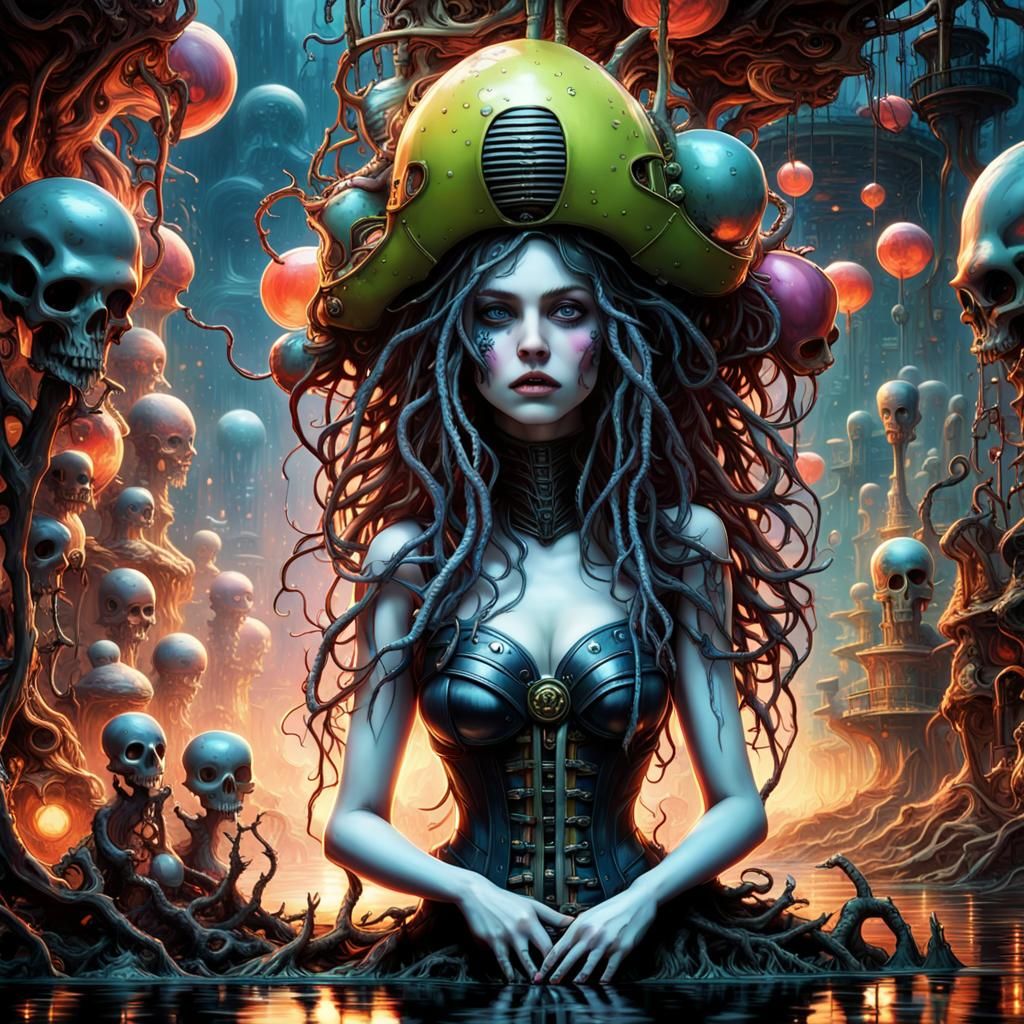 Zombie Supermodel in Swamp: Steampunk Fairycore