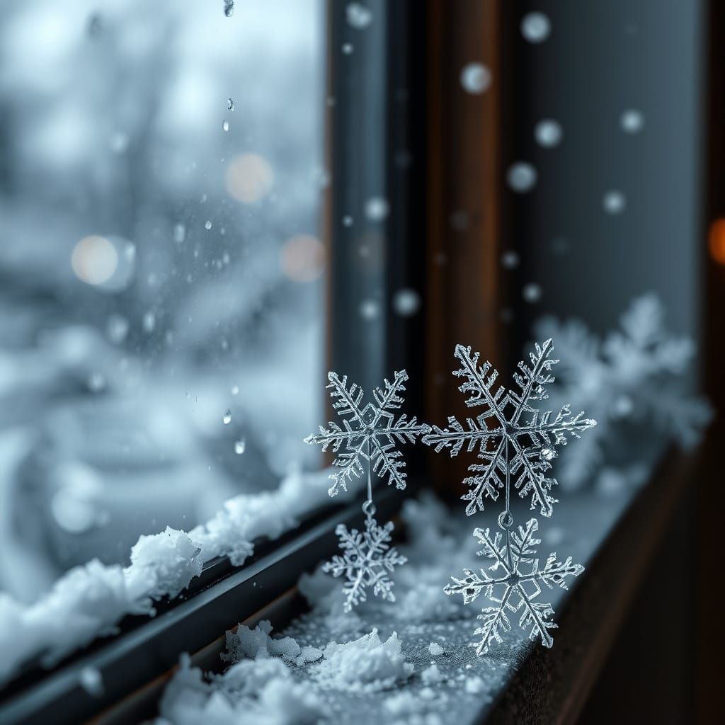 Musical Instrument Snowflakes on a Windowsill in Photorealis...