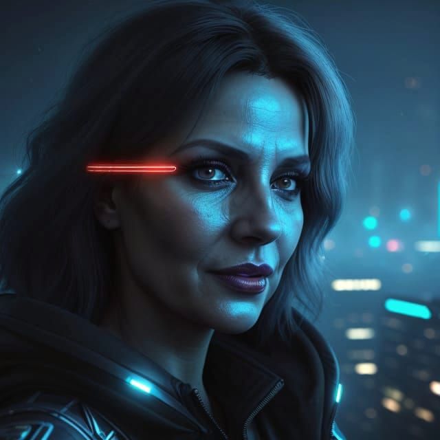 Serbian Woman in Futuristic Cyberpunk Metropolis