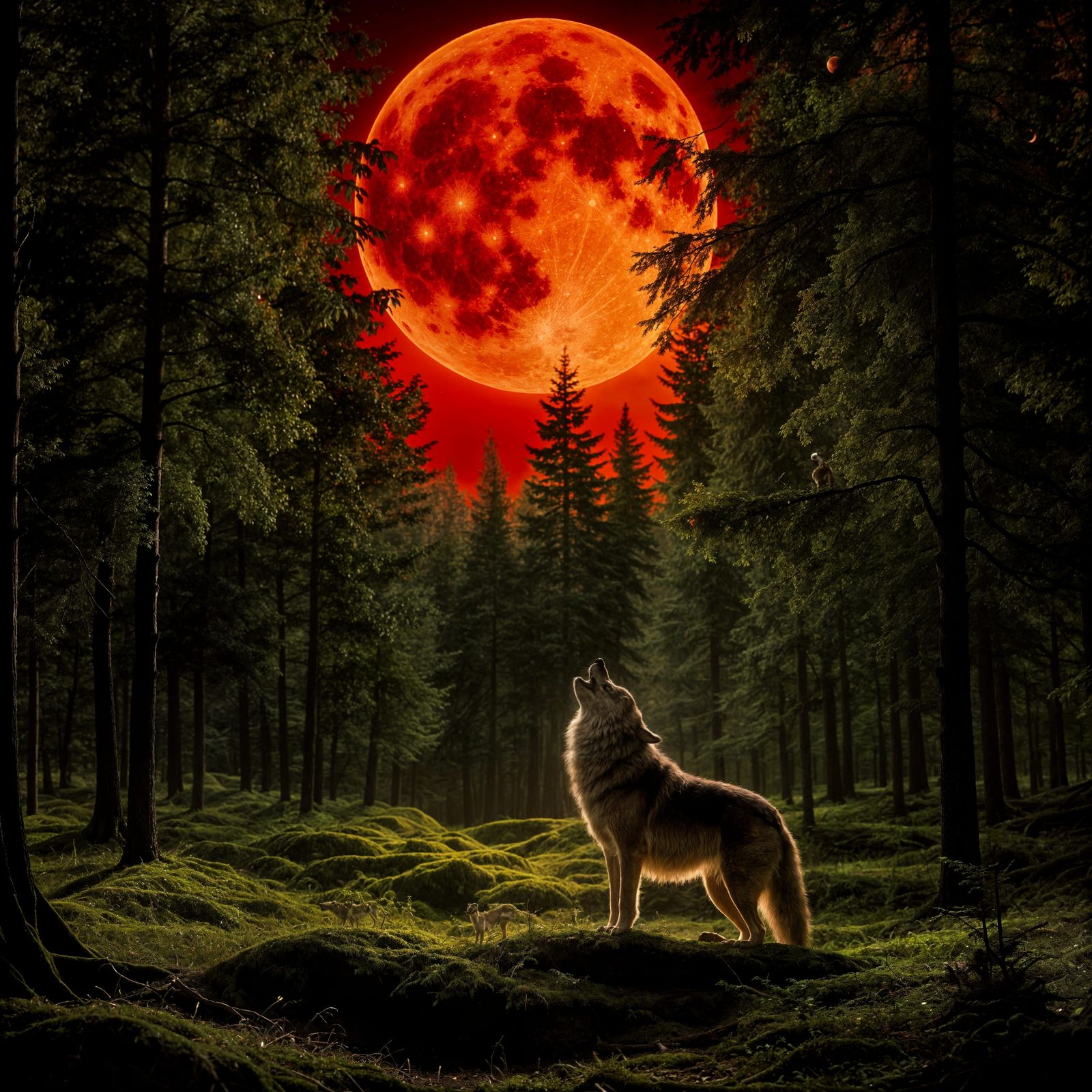 Blood Moon Nighttime Forest Scene in a Hauntingly Beautiful ...