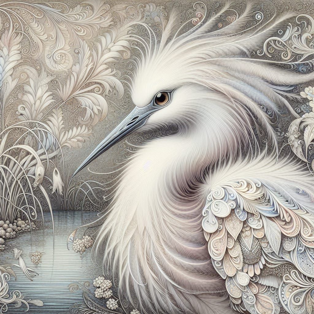 Elegant Snowy Egret in Fantasy Realism Style