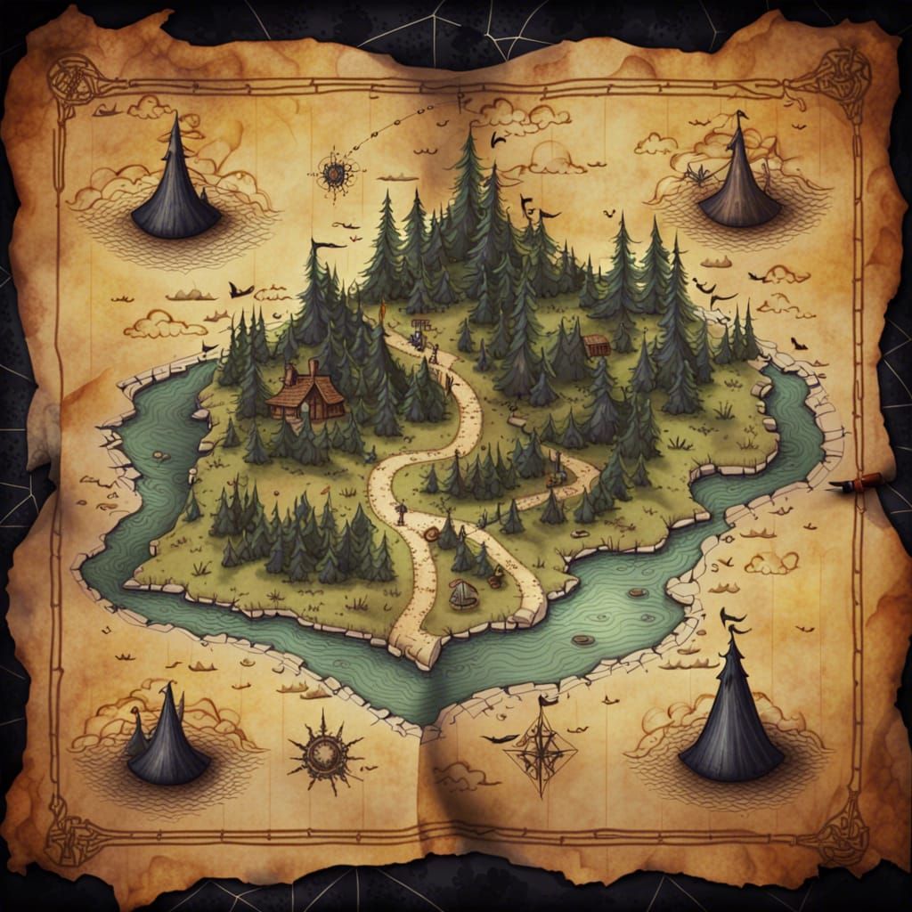 Intricate Witch's Map of Fantasy Island