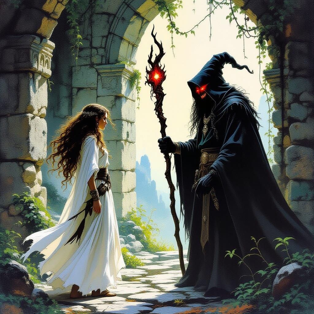 Hazel Defies the Dark Wizard in a Fantastical Realm