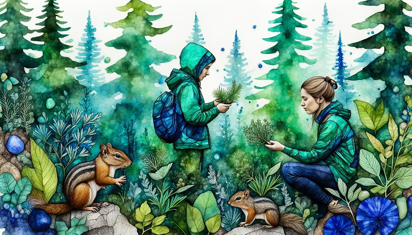 Enchanting Herbalist Scene in Alcohol Ink Style