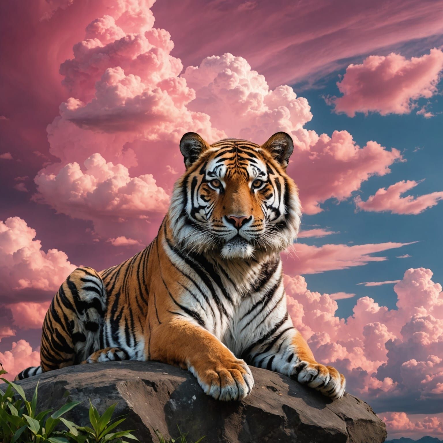 Majestic Tiger Formed of Pink Clouds