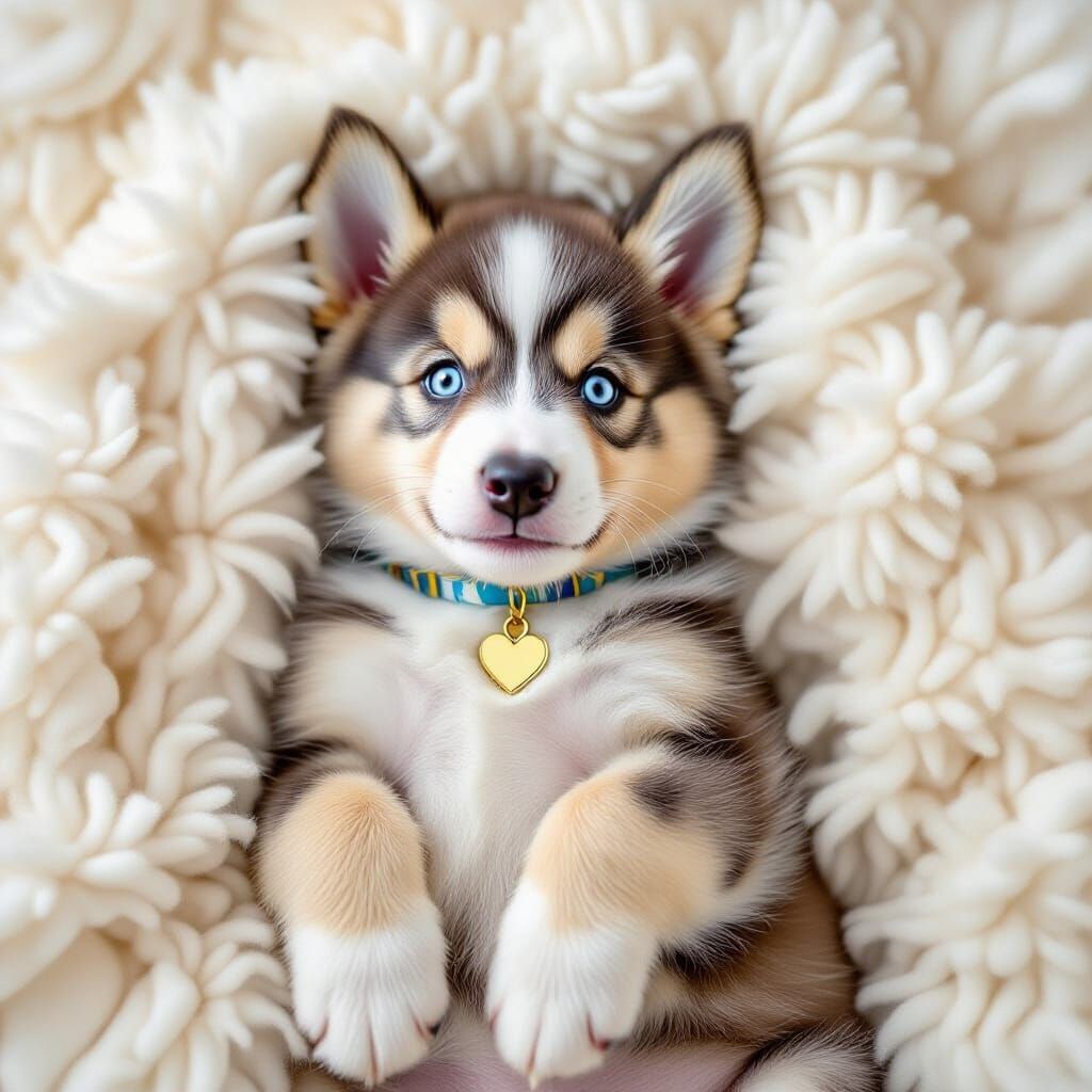 Adorable Husky Puppy in Fluffy Clouds