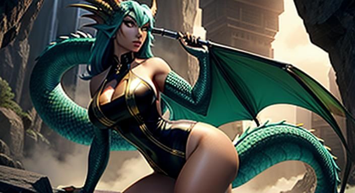 Anthro Female Dragon in a Swimsuit