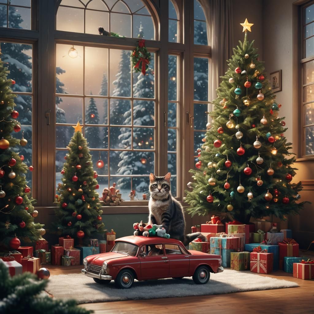 Cat and Mouse Christmas Joyride: Detailed Matte Painting