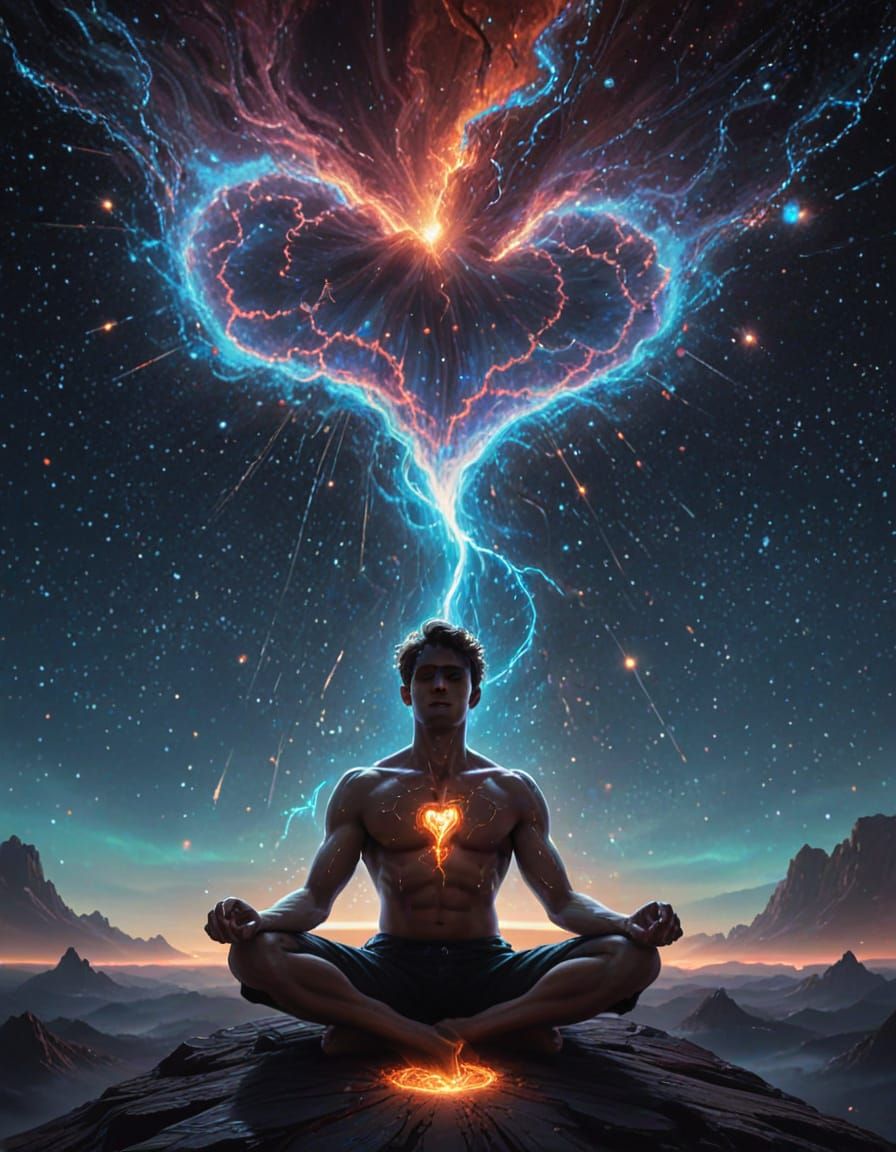 Ethereal Human Figure in Cosmic Sci-Fi Digital Art