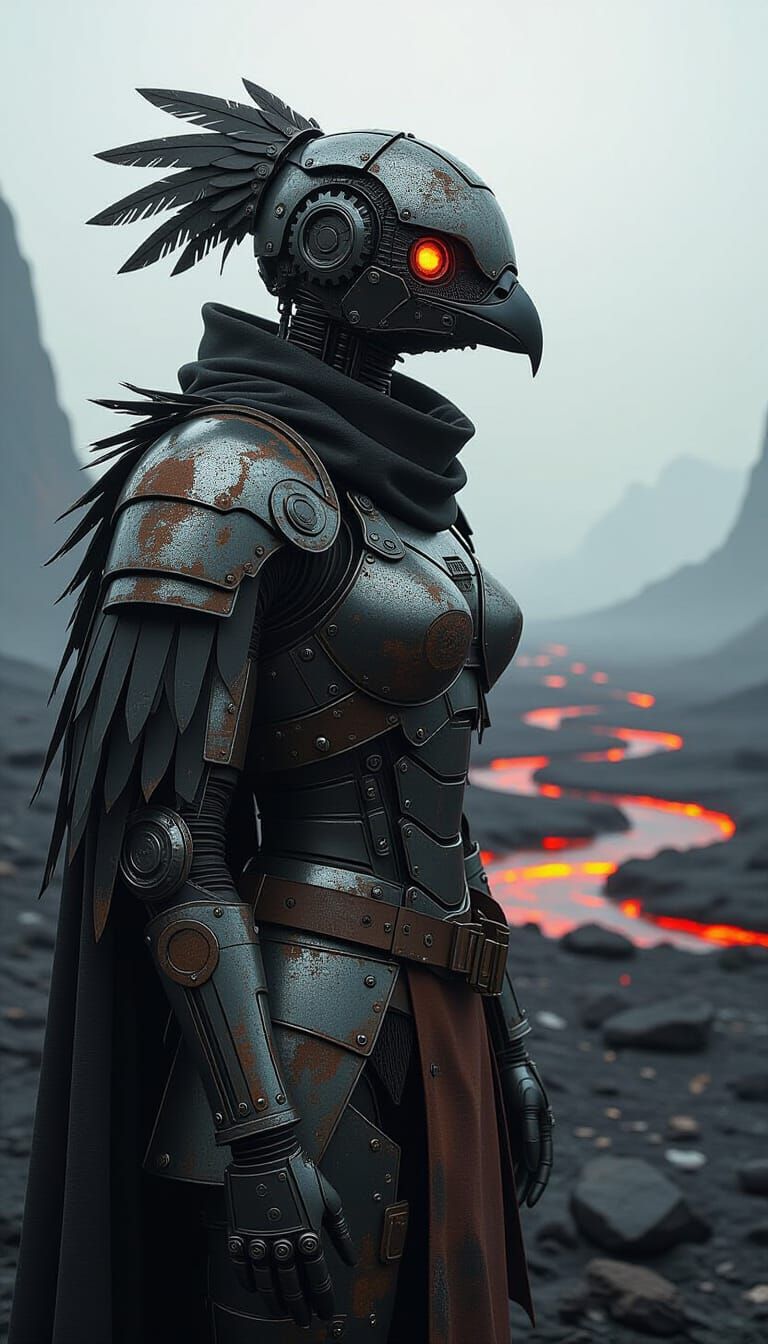 Dystopian Robo-Chick in Metallic Wasteland Style