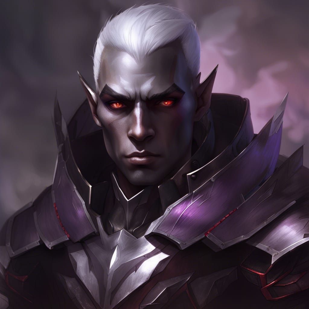 Dark Elf Emerging from Shadows in Detailed Portrait