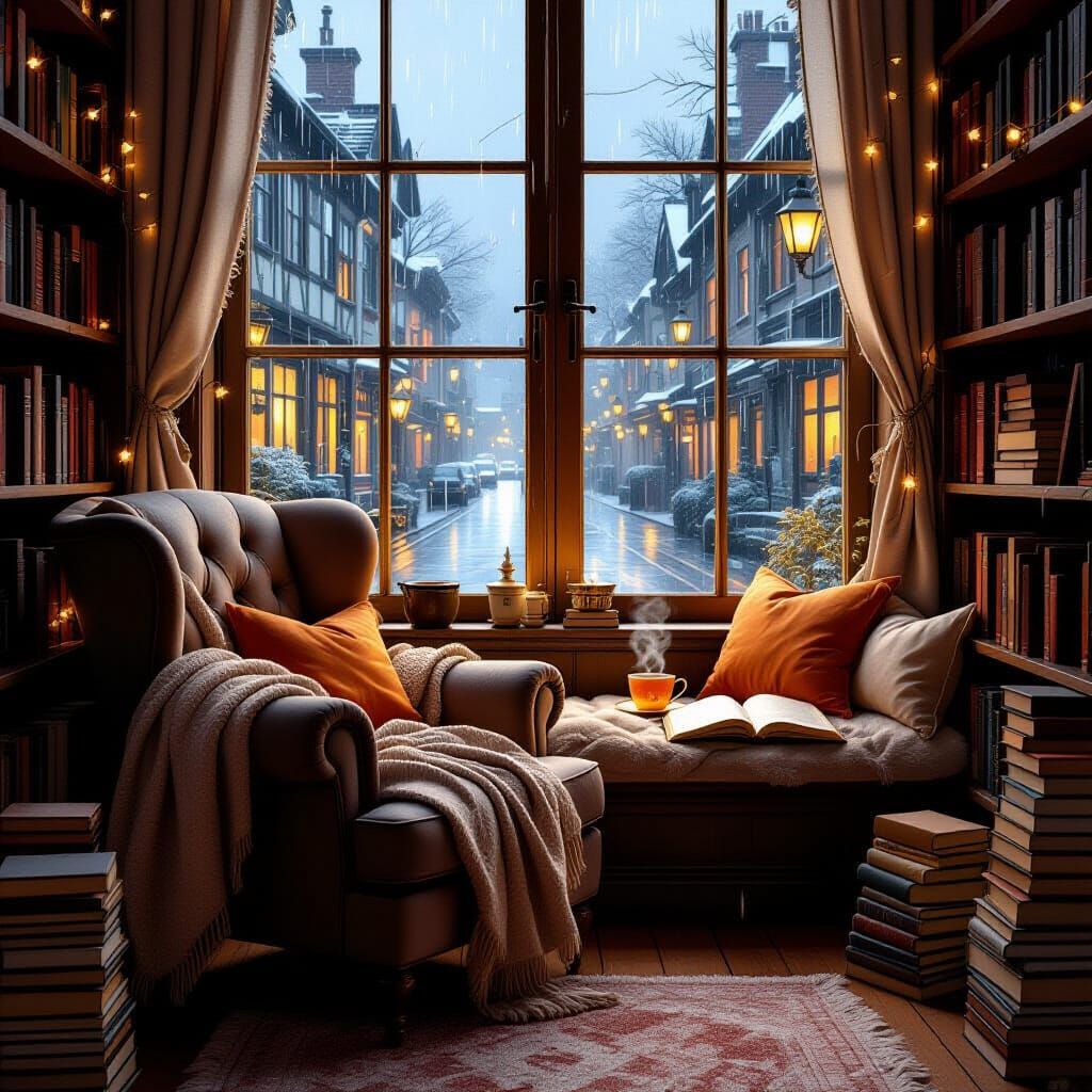 Cozy Reading Nook in Matte-Painted Style