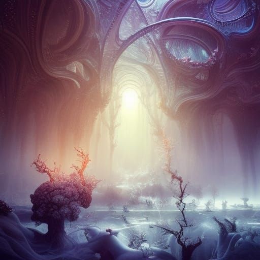 Intricate Snow Treehouse Under Aurora Borealis