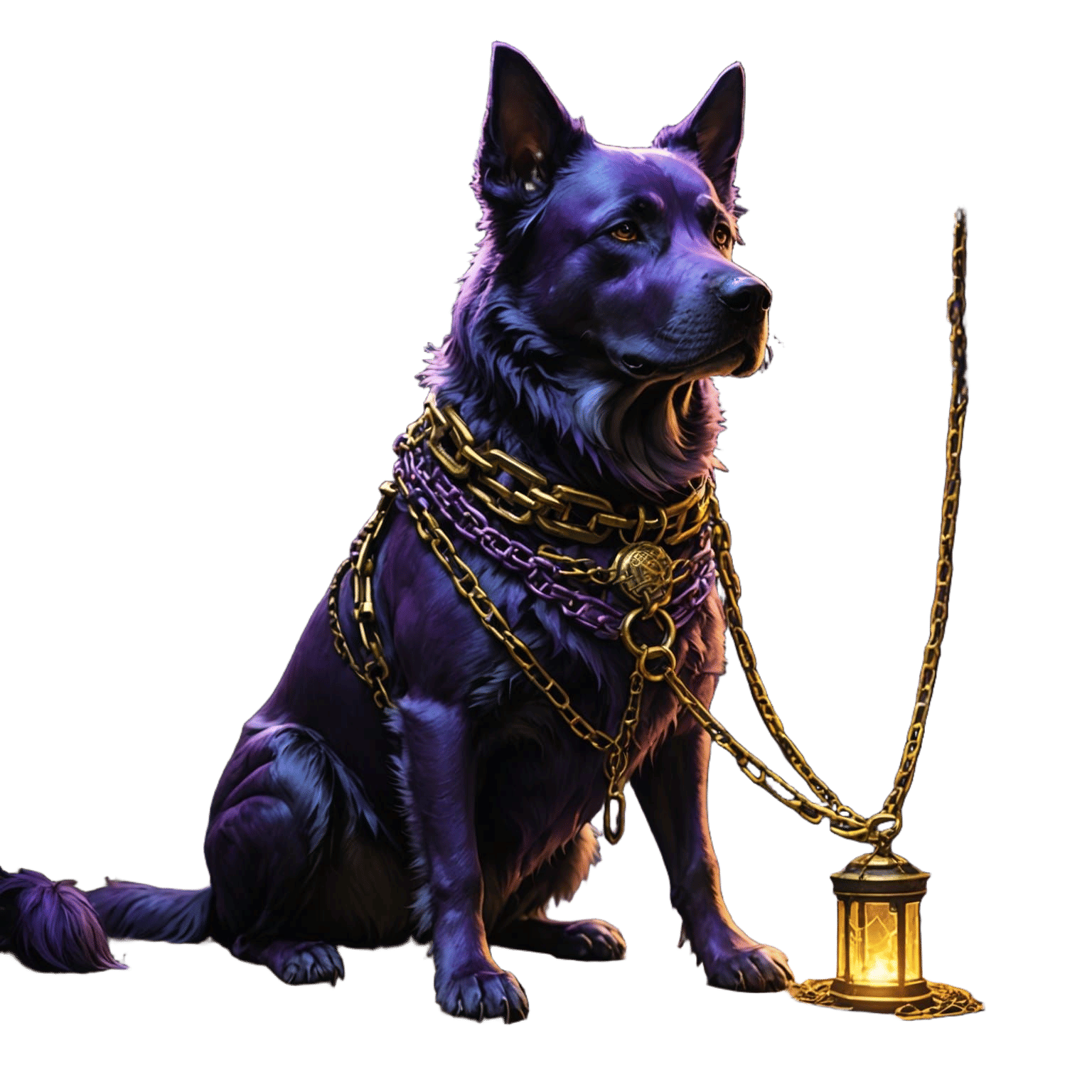 Chained Dog in Dark Fantasy Style