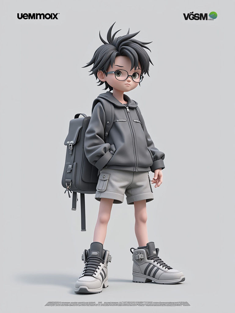 Boy at Water Park in Rococo-Inspired Pixar Style