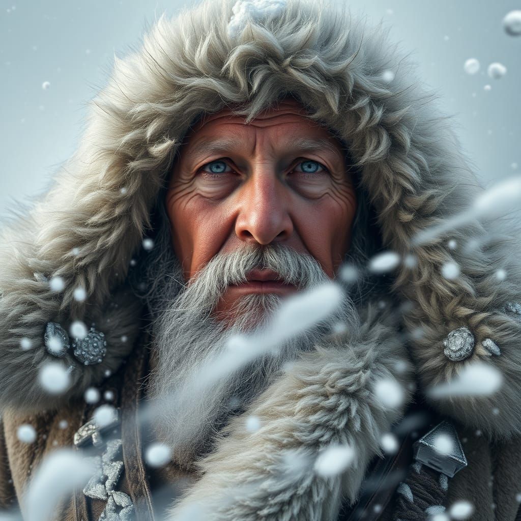 Eskimo Man in Arctic Snowstorm: Digital Fine Art