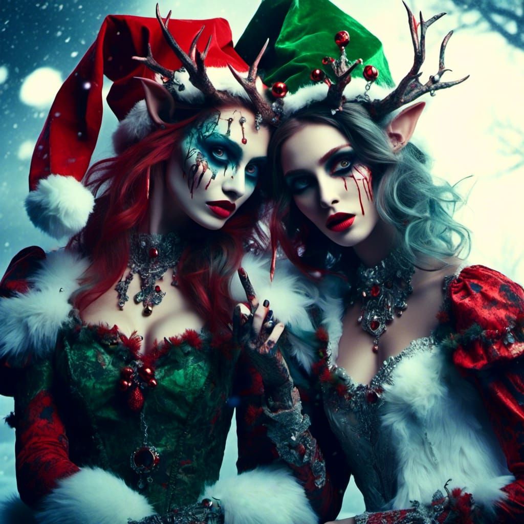 Elven Friends in Christmas Garb: Detailed Matte Painting