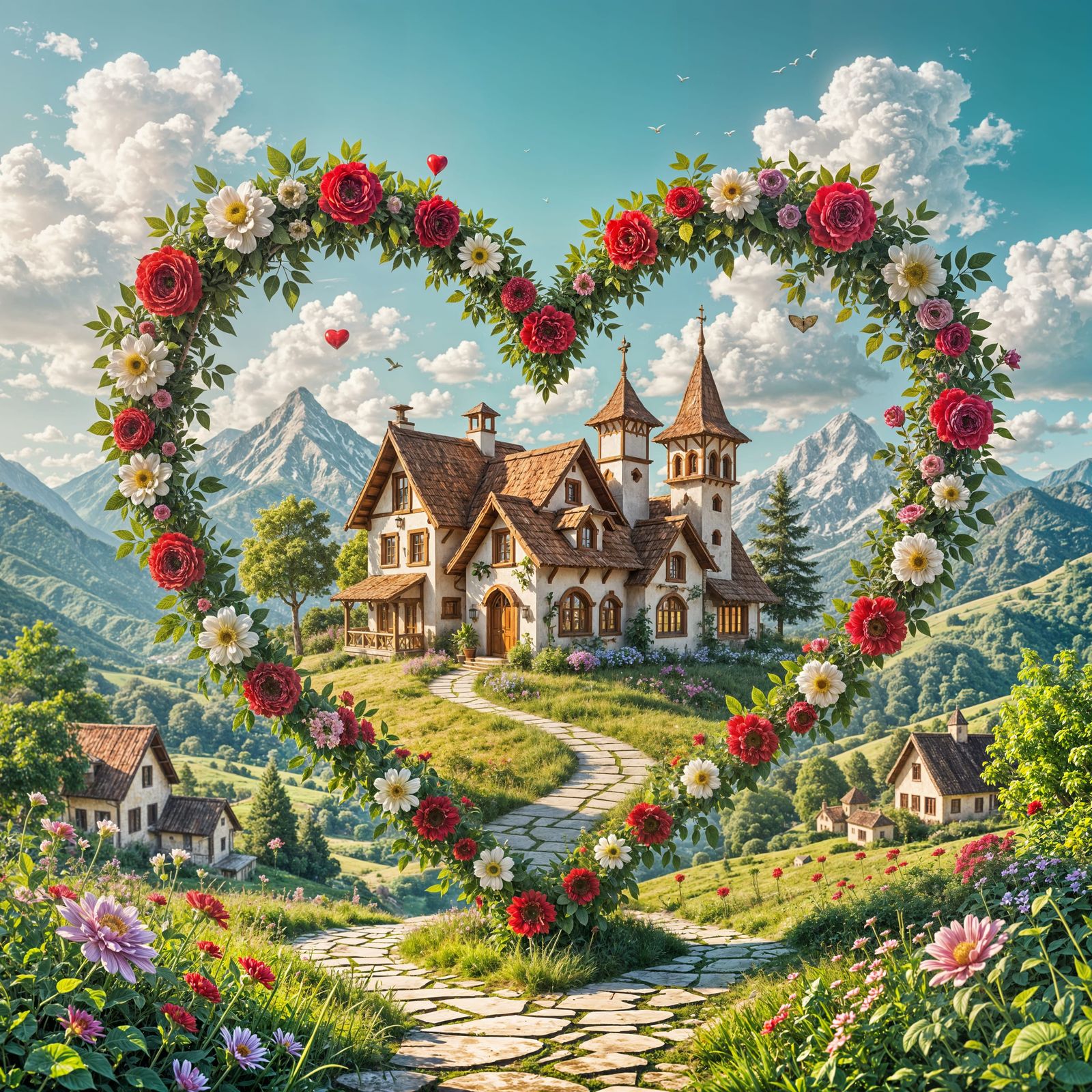 Heart-Shaped Village Paradise With Abstract Details